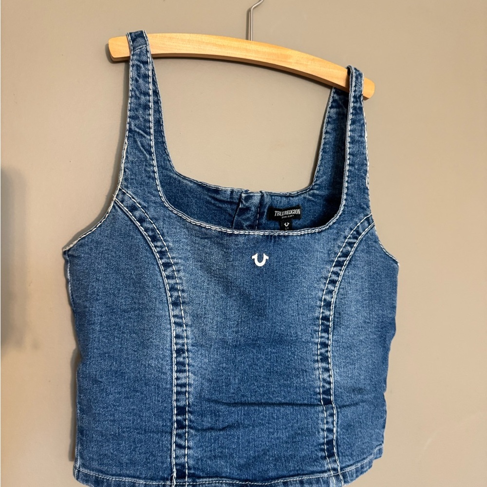 True Religion Blue Fitted Crop Tank Top